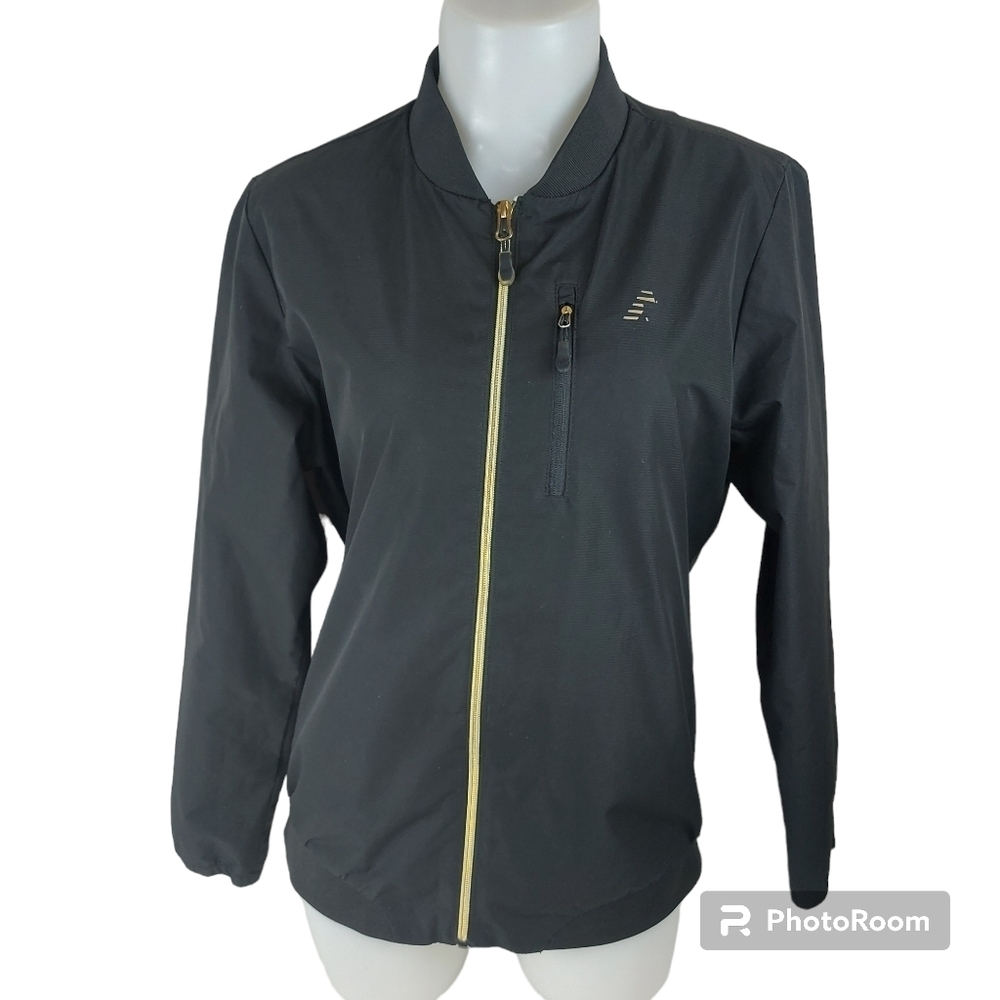 🍄3/50$🍄 NEW BALANCE Black sport bomber jacket, Gold details Size women's Large